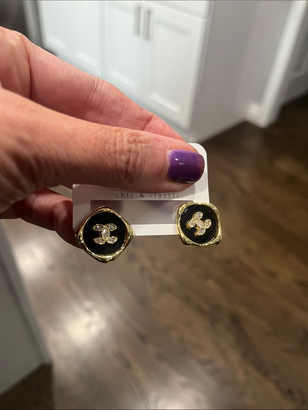 DESIGNER Inspired Black & Gold Earrings-NEW